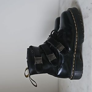 Dr. Martens Black Leather Combat Boots with Buckles